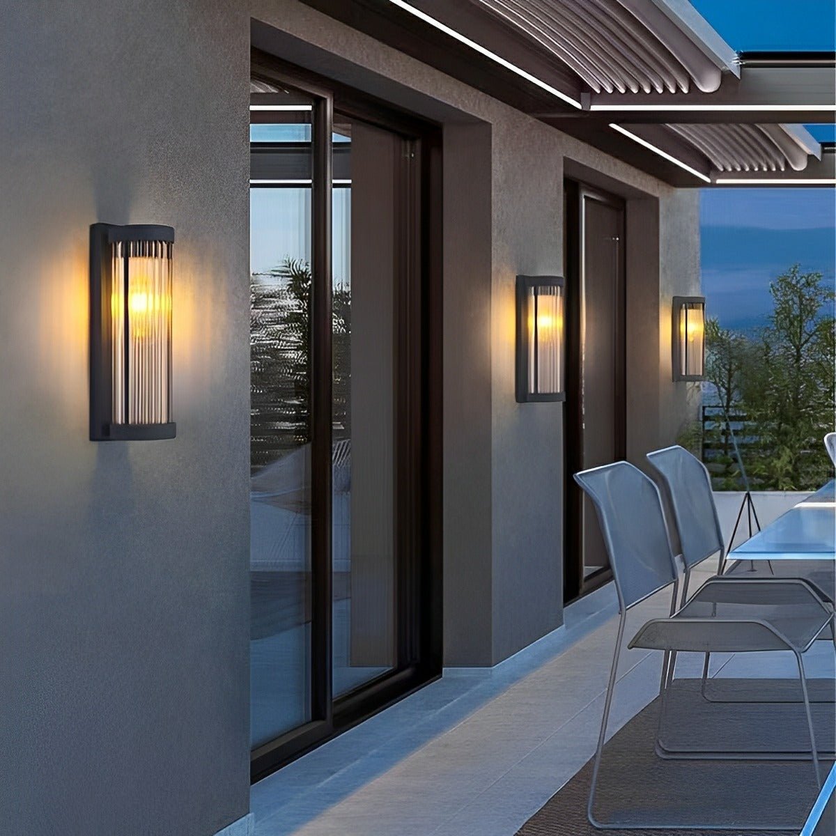 Modern Waterproof Cylinder Striped Glass Outdoor LED Porch Wall Lights