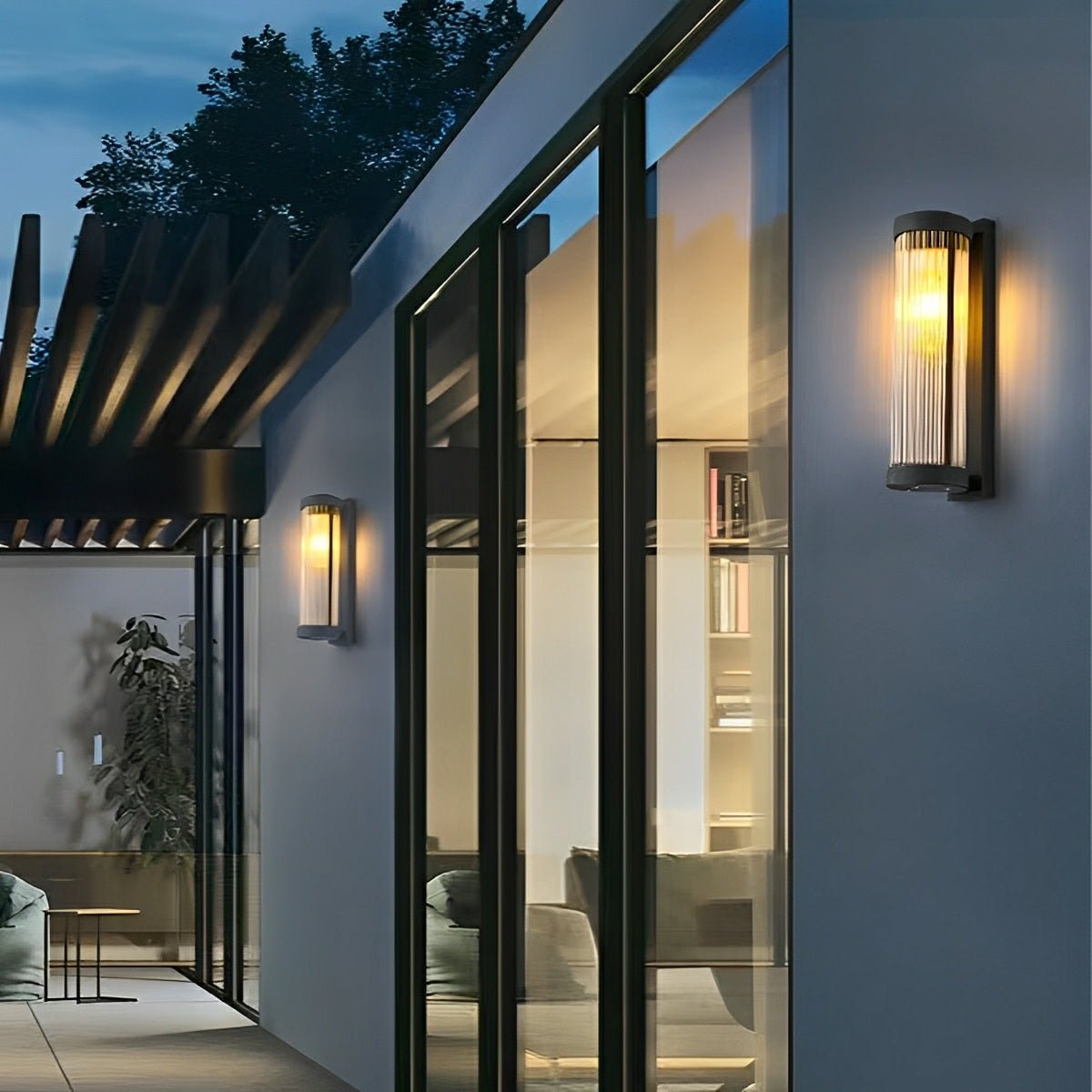 Modern Waterproof Cylinder Striped Glass Outdoor LED Porch Wall Lights