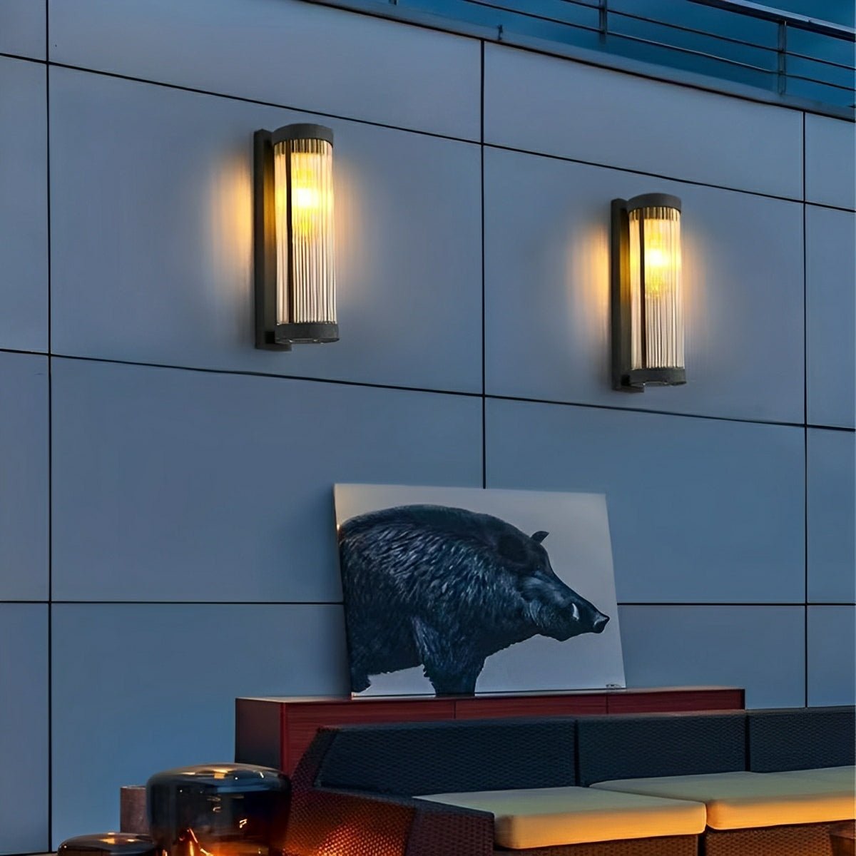 Modern Waterproof Cylinder Striped Glass Outdoor LED Porch Wall Lights