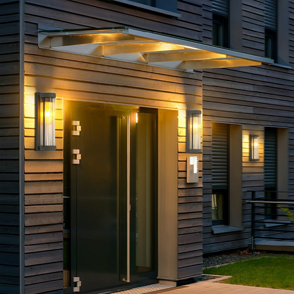 Modern Waterproof Cylinder Striped Glass Outdoor LED Porch Wall Lights