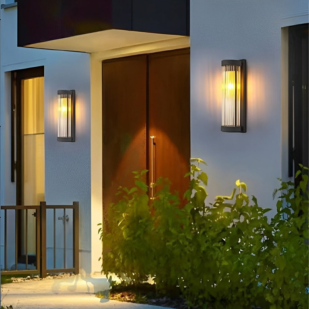 Modern Waterproof Cylinder Striped Glass Outdoor LED Porch Wall Lights